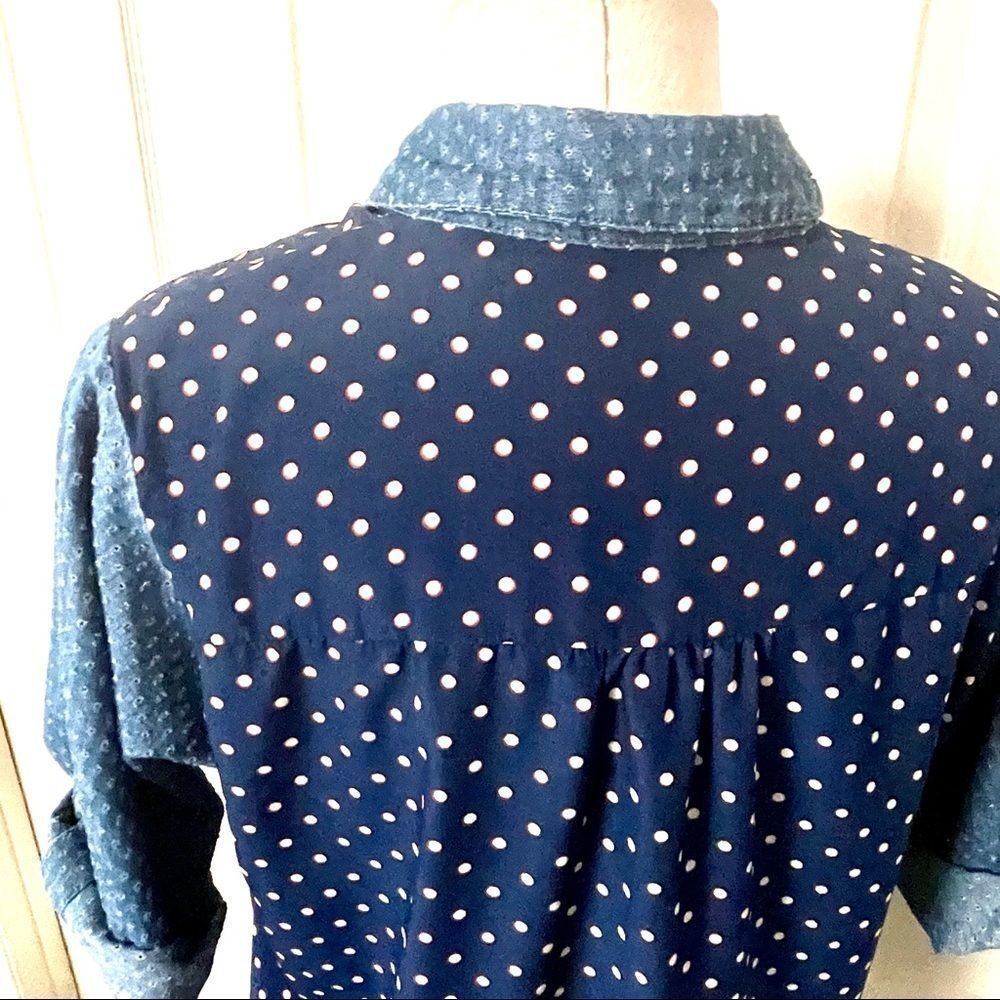 Solitaire blue polka dot long sleeved button down shirt - Picture 7 of 13